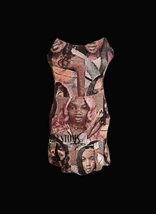 Tapestry Tube Dress Pleated